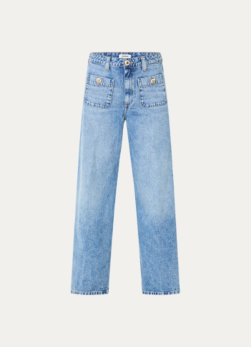 Sandro High waist wide leg jeans met medium wassing - voorkant 2 indigo