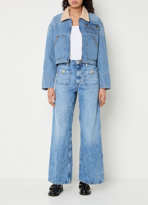 Sandro High waist wide leg jeans met medium wassing - voorkant 3 indigo