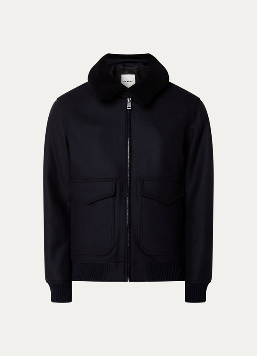 Sandro Jack in kasjmierblend met afneembare kraag - voorkant 3 donkerblauw