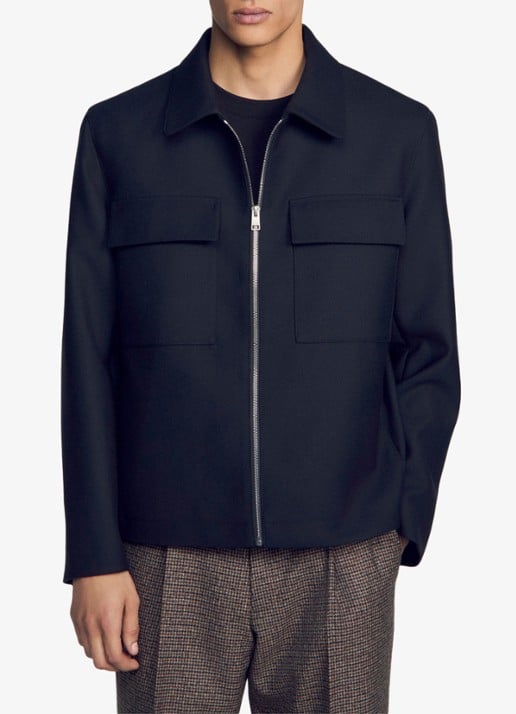 Sandro Jack in wolblend - detail donkerblauw