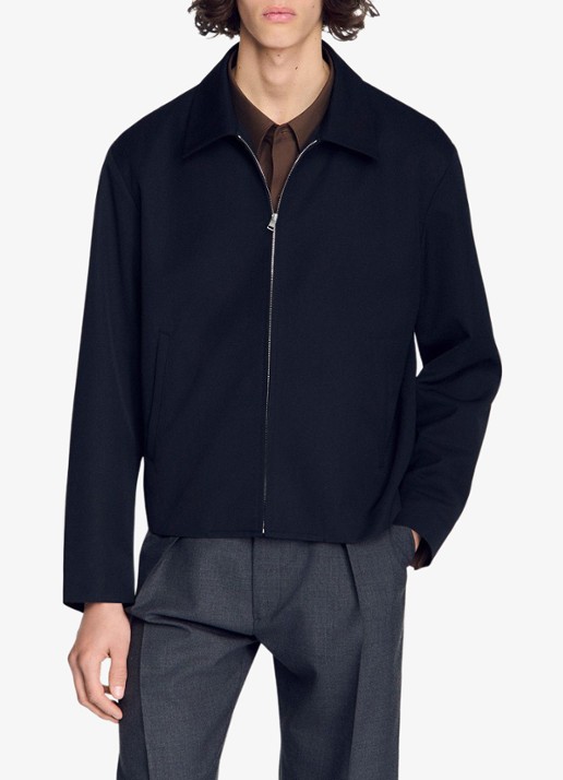 Sandro Jack in wolblend - detail donkerblauw