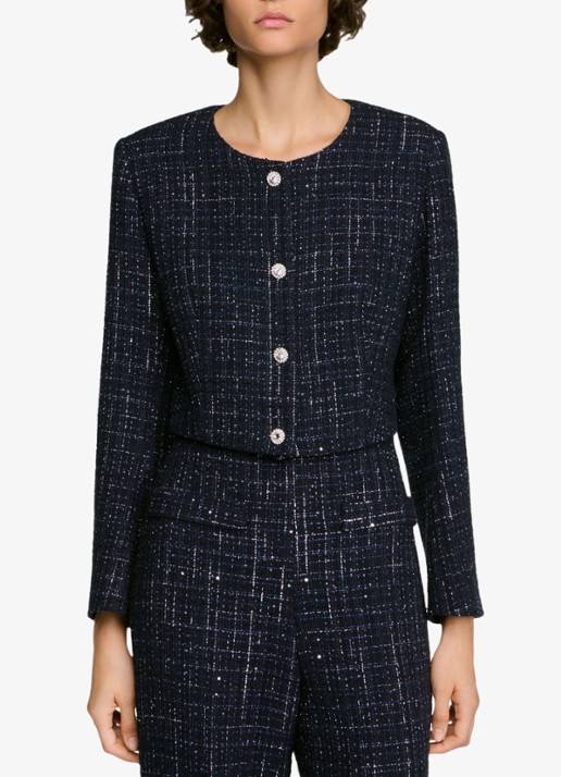 Sandro Jack met tweed-look - detail donkerblauw
