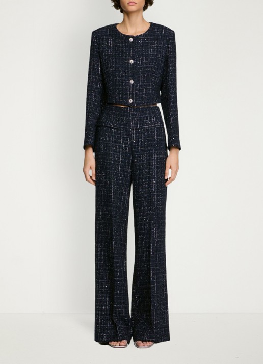 Sandro Jack met tweed-look - voorkant 5 donkerblauw