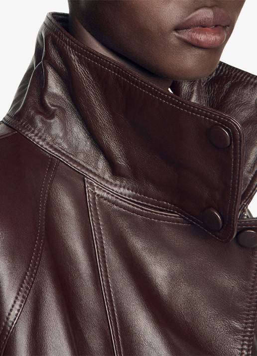 Sandro Jack van lamsleer met opstaande kraag - detail 5 brown / bruin