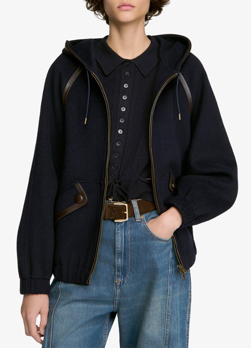Sandro Jack van wol met details van leer - detail 3 donkerblauw