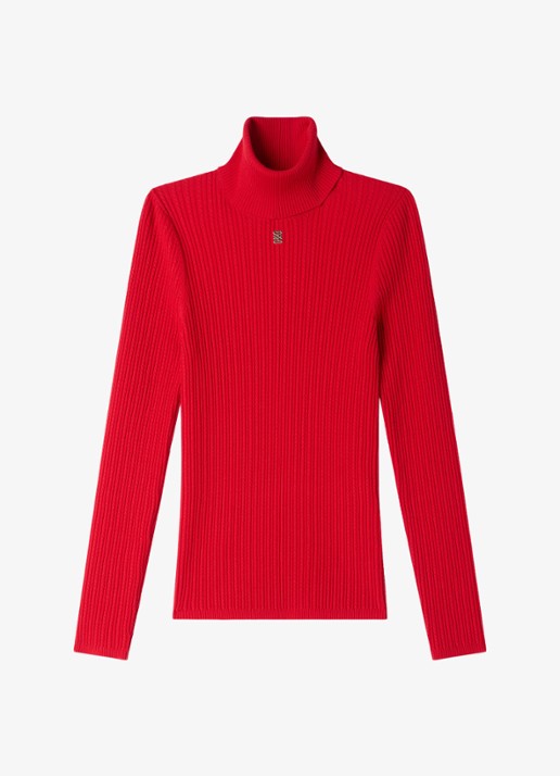 Sandro Kabelgebreide trui met logo - voorkant 6 steenrood