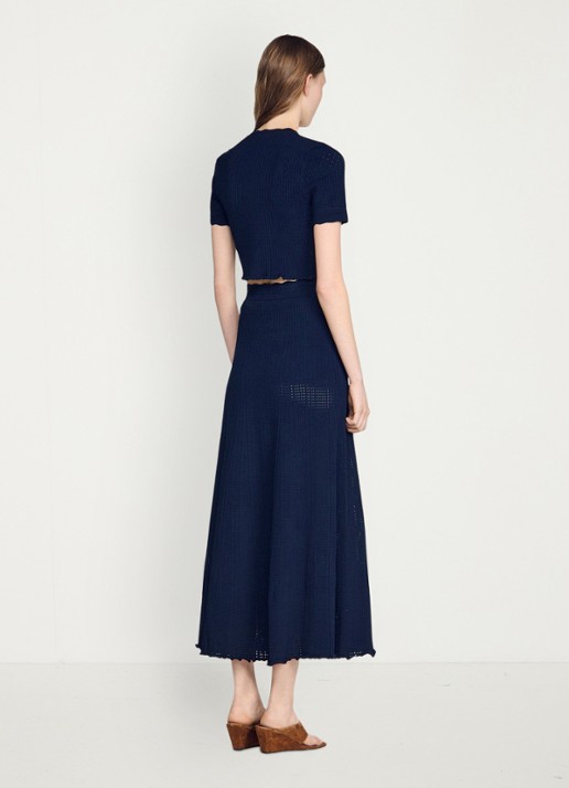 Sandro Kort gebreid vest met pointelle-details - achterkant 7 blauw