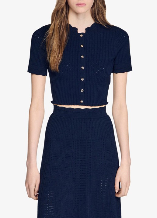 Sandro Kort gebreid vest met pointelle-details