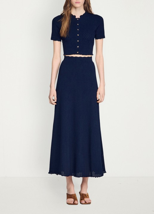Sandro Kort gebreid vest met pointelle-details - detail 4 blauw