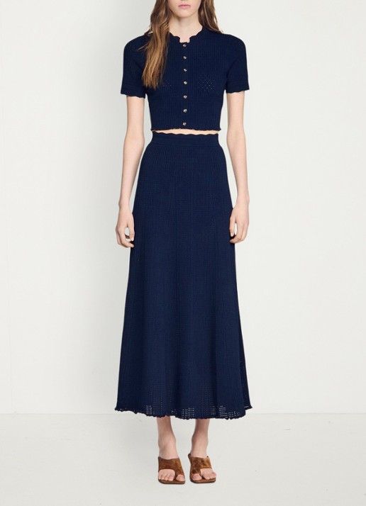 Sandro Kort gebreid vest met pointelle-details - detail 6 blauw