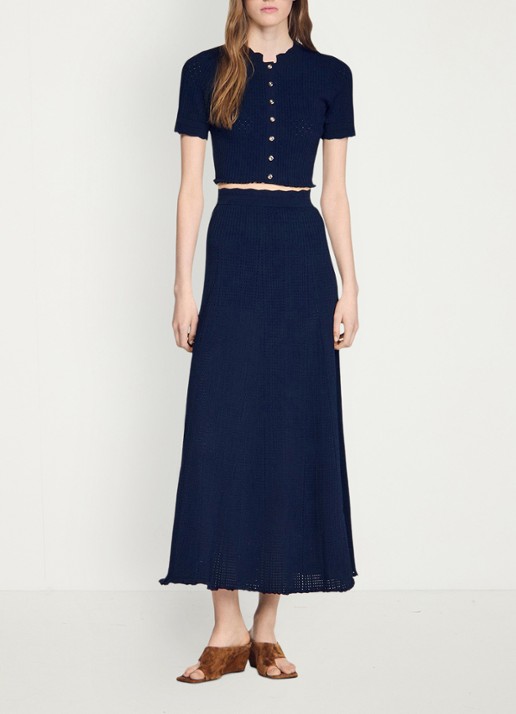 Sandro Kort gebreid vest met pointelle-details - voorkant 2 blauw