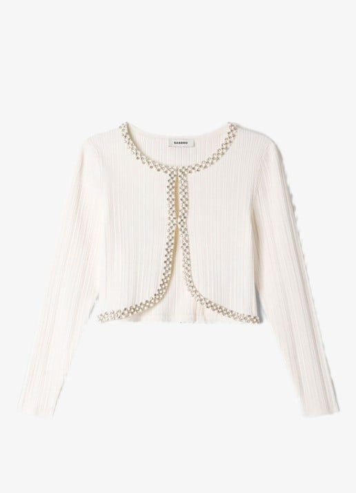 Sandro Kort vest met parels en stras - voorkant 6 wit