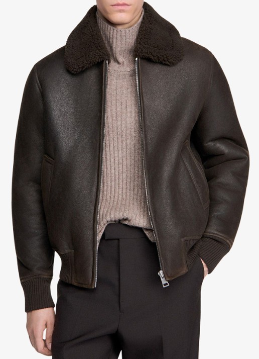 Sandro Lammy coat met steekzakken - detail donkerbruin