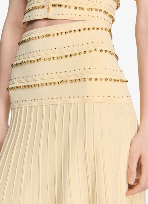 Sandro Lange gebreide rok met kwasjes - detail 4 vanilla / geel