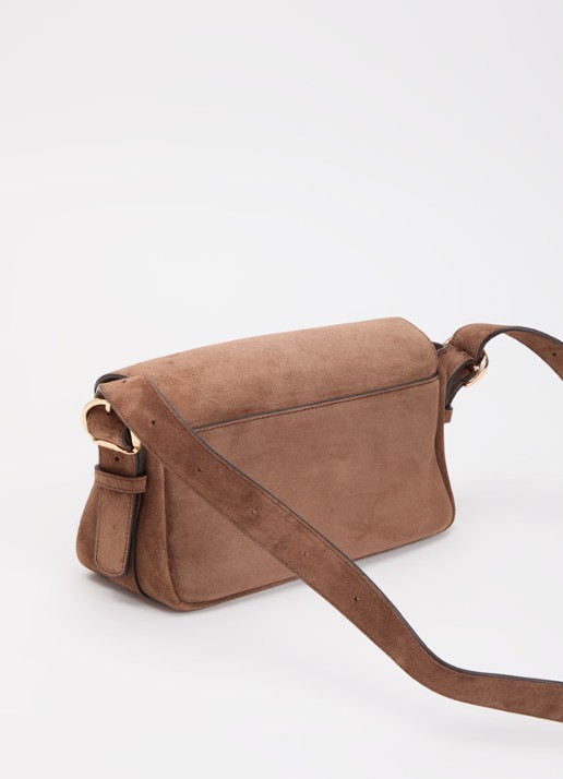 Sandro Le Mambo suede schoudertas van suède  - achterkant 5 hazelnootbruin