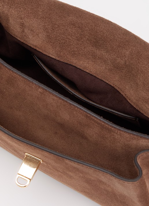 Sandro Le Mambo suede schoudertas van suède  - detail hazelnootbruin