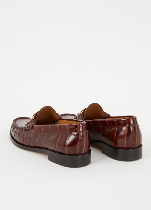 Sandro Loafer van leer met crocostructuur - detail 2 hazelnootbruin