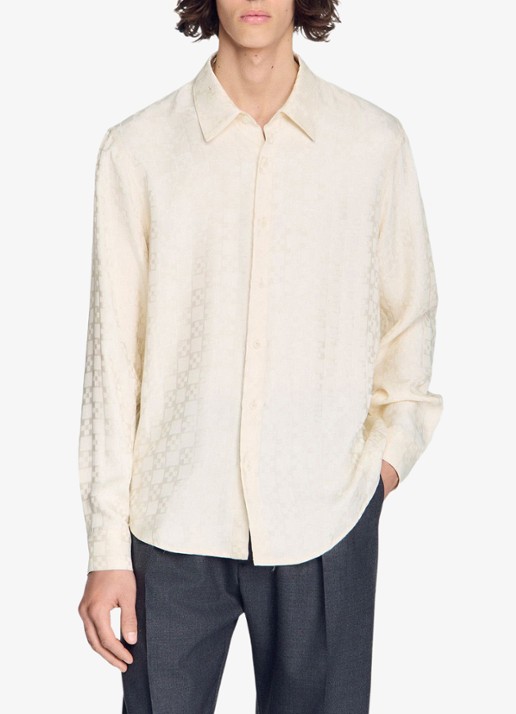 Sandro Loose fit blouse met ruitdessin - detail wit