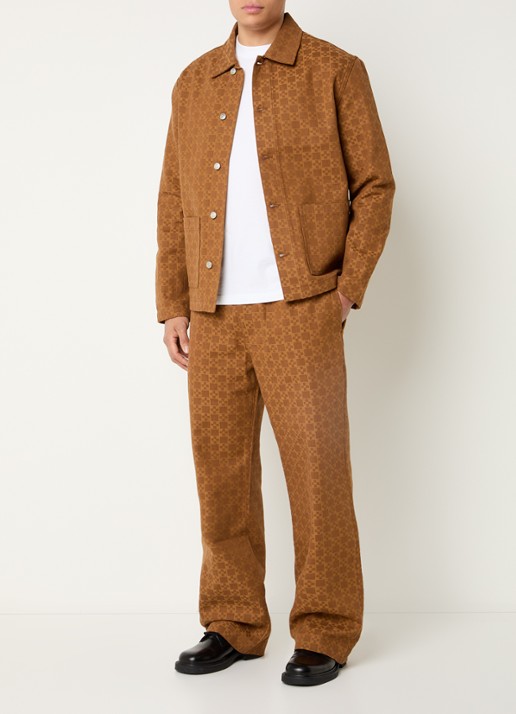 Sandro Loose fit broek van denim met ruit dessin  - voorkant 4 camel