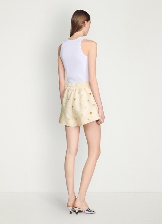 Sandro Loose fit high waist korte broek met strass - achterkant 6 nude / wit