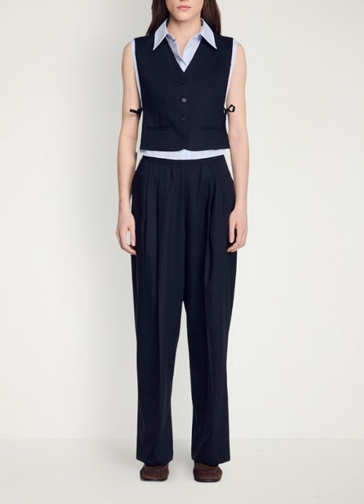 Sandro Loose fit pantalon met steekzakken en krijtstreep - detail 4 blauw