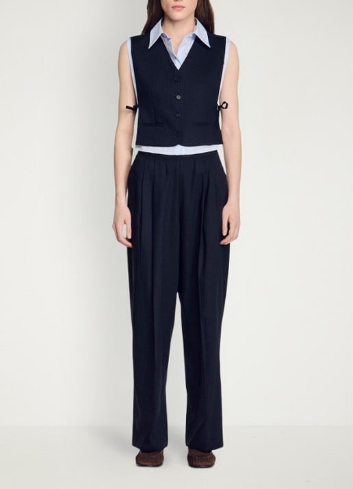 Sandro Loose fit pantalon met steekzakken en krijtstreep - detail 6 blauw