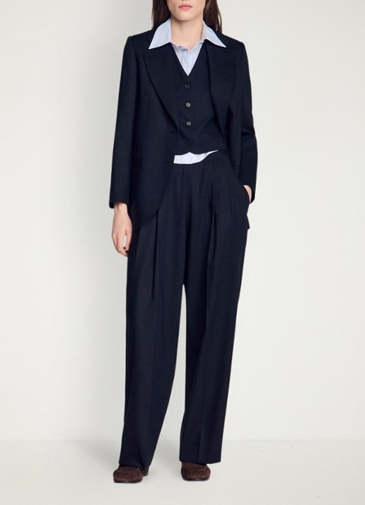 Sandro Loose fit pantalon met steekzakken en krijtstreep - voorkant 2 blauw