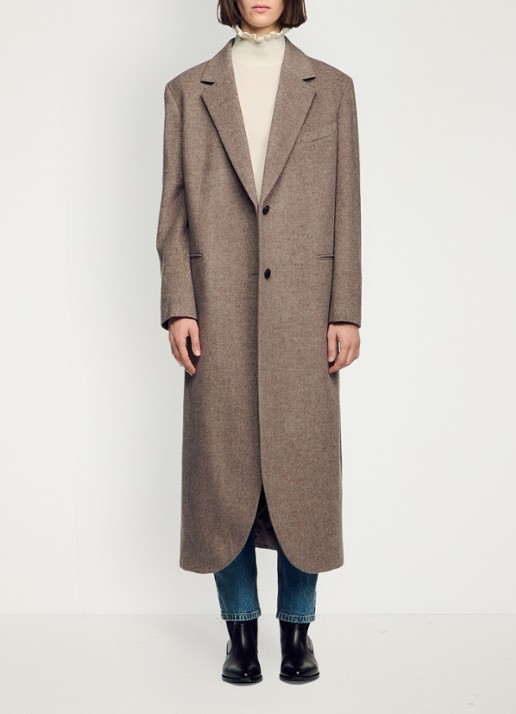 Sandro Mantel in wolblend met steekzakken - voorkant 3 beige