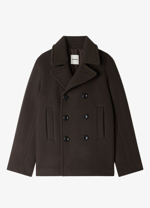 Sandro Mantel in wolblend - voorkant taupe
