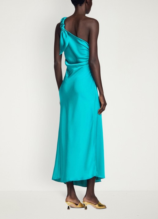 Sandro Maxi jurk met asymmetrische hals - achterkant groen
