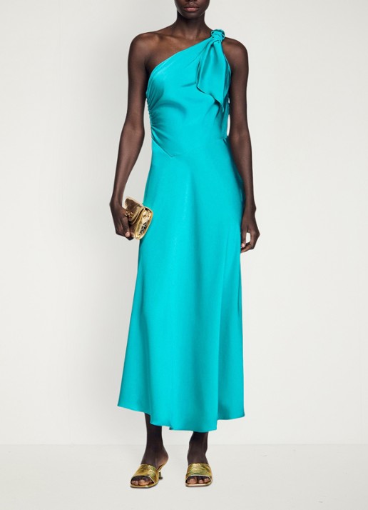 Sandro Maxi jurk met asymmetrische hals - voorkant 7 groen
