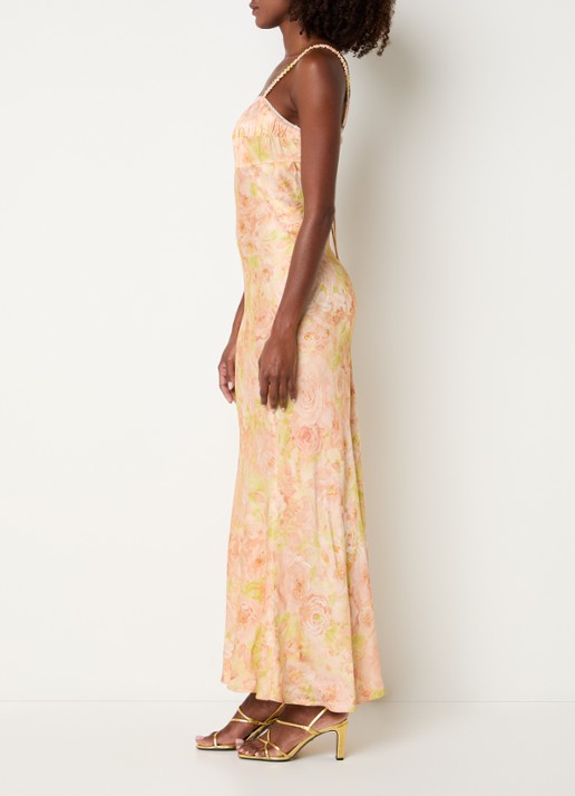 Sandro Maxi jurk met bloemenprint en rugdecolleté - achterkant 4 abrikoos