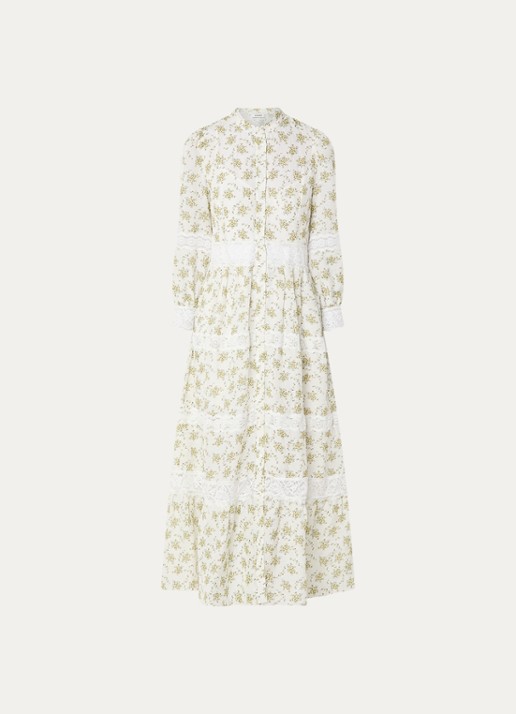 Sandro Maxi jurk met bloemenprint - voorkant 3 gebroken wit