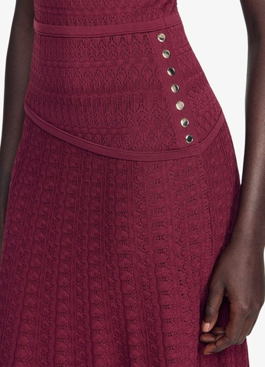Sandro Maxi jurk met borduring - detail 3 bordeauxrood