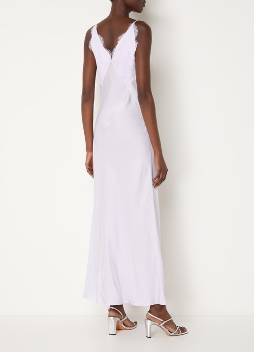 Sandro Maxi jurk met details van kant en glanzende finish - achterkant lila