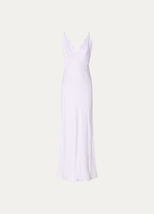 Sandro Maxi jurk met details van kant en glanzende finish - voorkant 2 lila