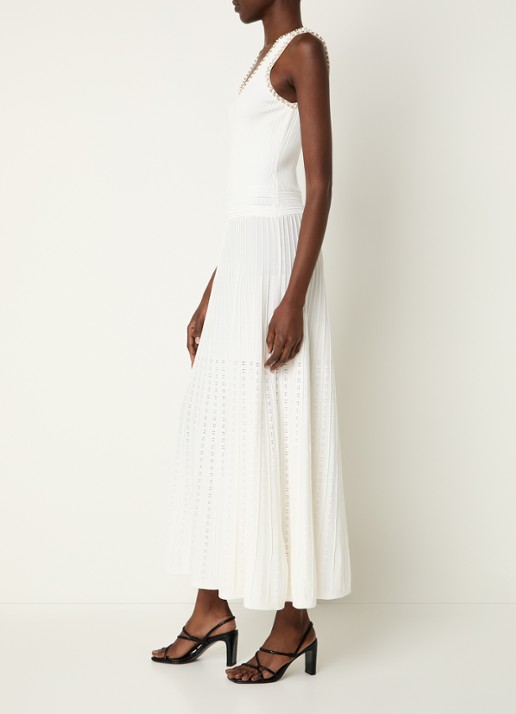 Sandro Maxi jurk met imitatieparels en strass - voorkant 3 gebroken wit