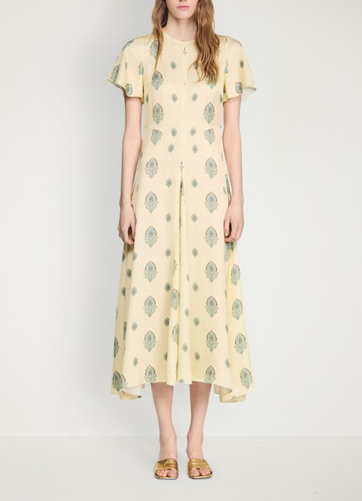 Sandro Maxi jurk met paisley dessin - voorkant 2 lichtgeel