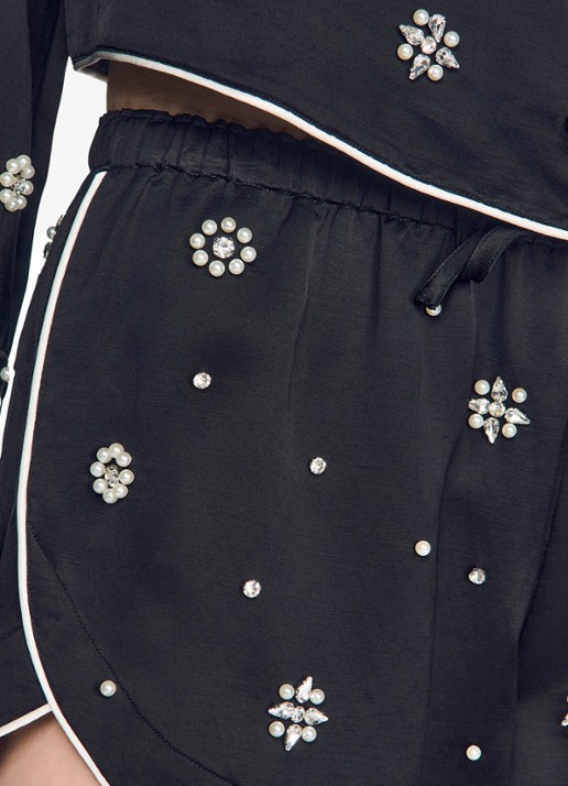 Sandro Mid waist korte broek met stras - detail 6 zwart