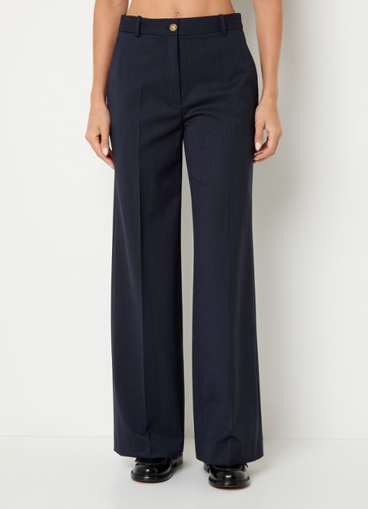 Sandro Mid waist loose fit pantalon in wolblend met streepprint
