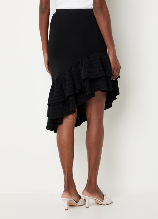 Sandro Mid waist rok met asymmetrische zoom en volant - achterkant 4 zwart