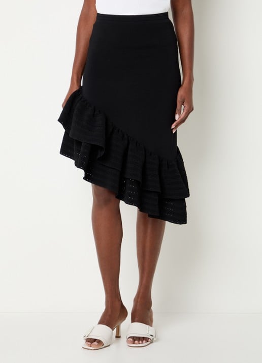 Sandro Mid waist rok met asymmetrische zoom en volant