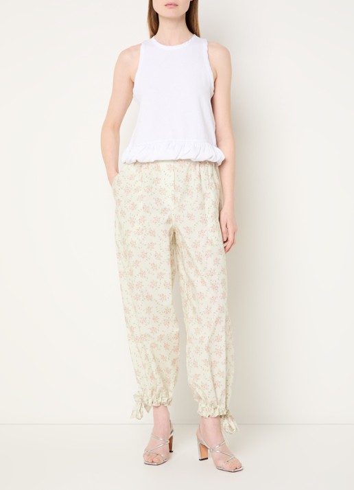 Sandro Mid waist wide fit broek met bloemenprint - voorkant 3 lindegroen