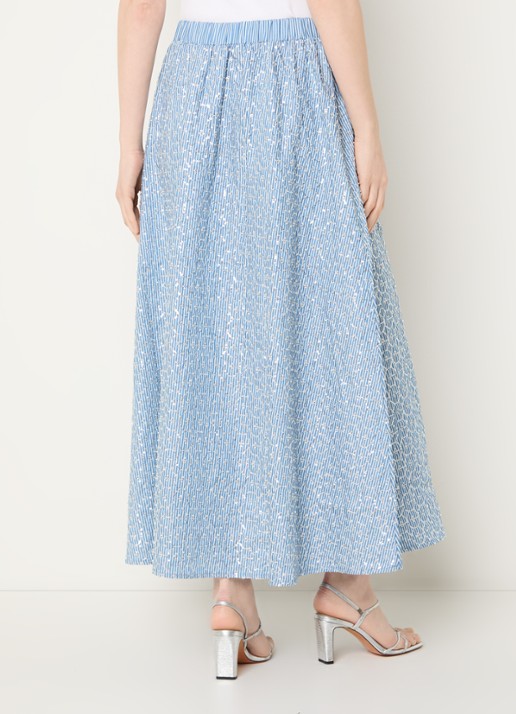 Sandro Midi A-lijn rok met streepprint en strass - achterkant 3 blauw