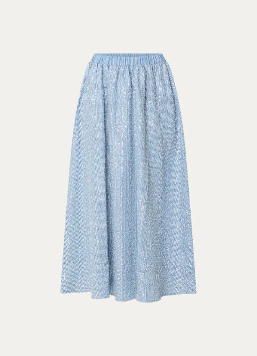 Sandro Midi A-lijn rok met streepprint en strass - voorkant blauw