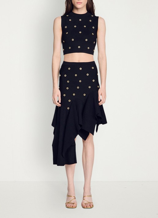 Sandro Midi asymmetrische rok met applicatie - detail 4 zwart