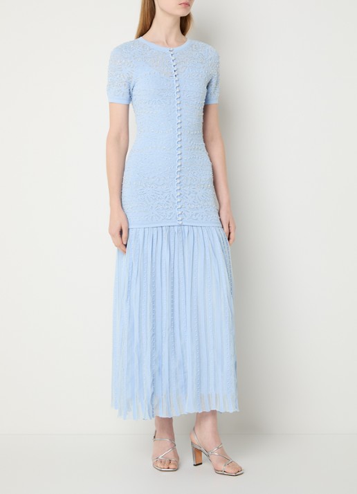 Sandro Midi blousejurk met imitatieparels en broderie