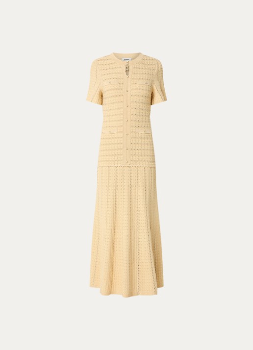 Sandro Midi blousejurk met strass - voorkant lichtgeel