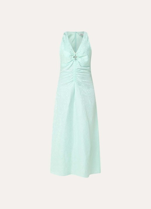 Sandro Midi jurk in linnenblend met jacquard dessin en ruches - voorkant 3 mint