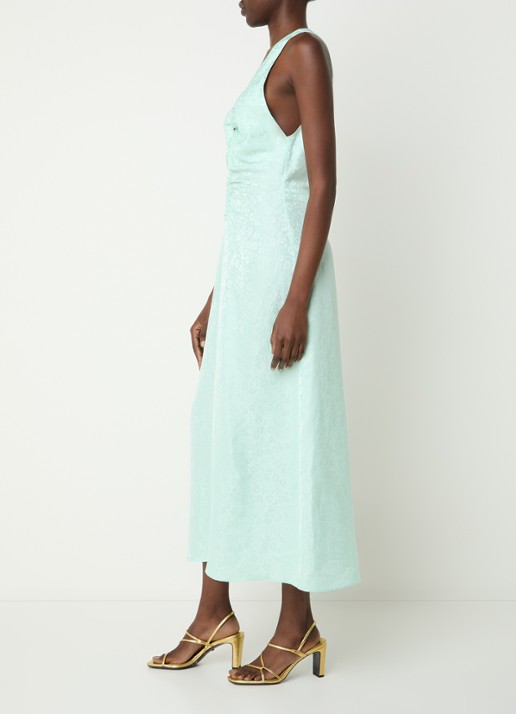 Sandro Midi jurk in linnenblend met jacquard dessin en ruches - voorkant 4 mint